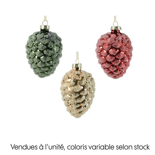 Suspension de Noël en verre : pomme de pin, colori