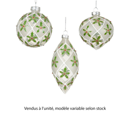 Suspension de Noël en verre : motifs houx, coloris