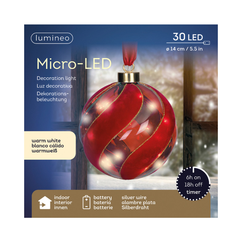 Boule de Noël en verre, intérieur, led blanc chaud