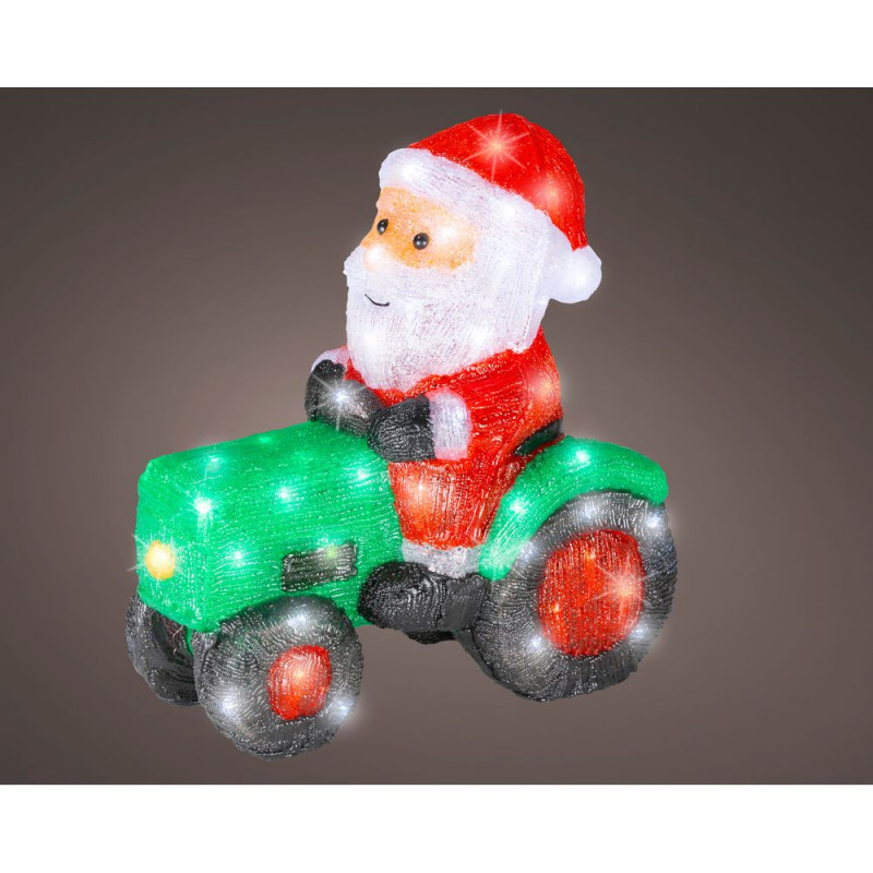 Figurine de Noël sur tracteur, LED blanc froid - H