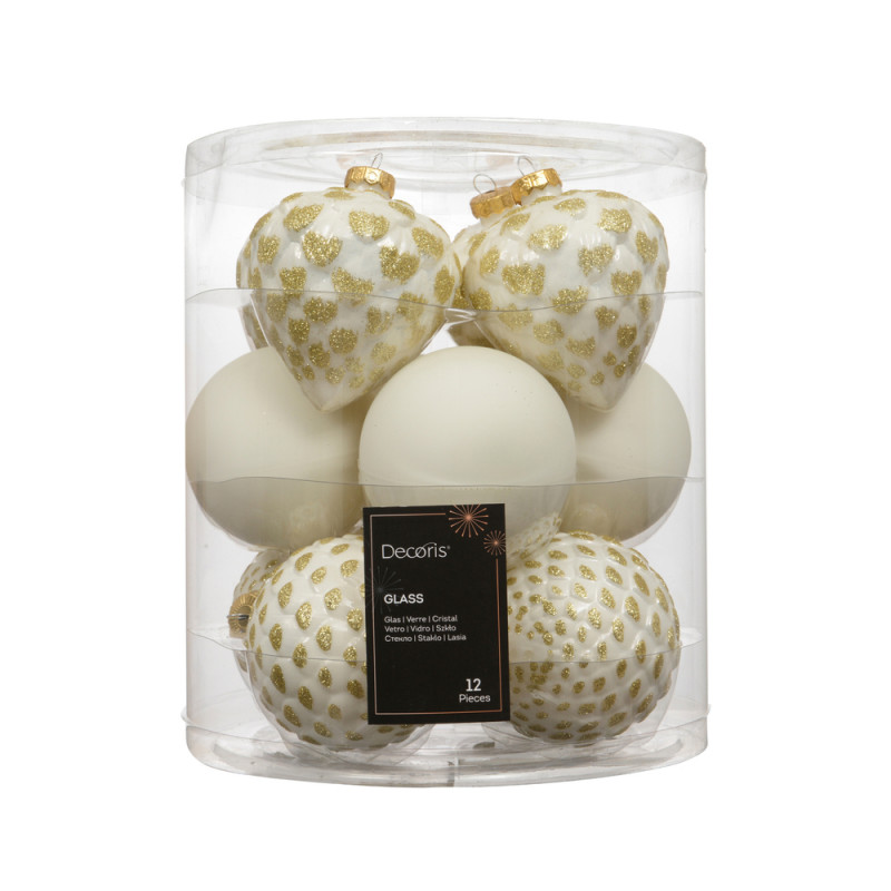 Assortiment 12 boules de Noël en verre, coloris bl