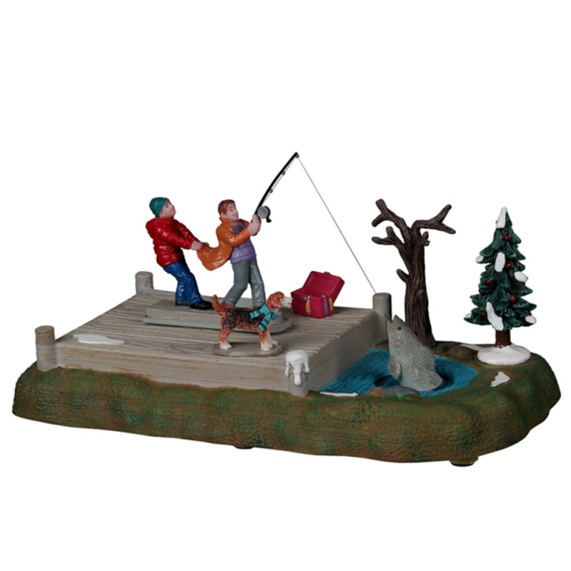 Une trop grosse prise à la pêche, scène animée de