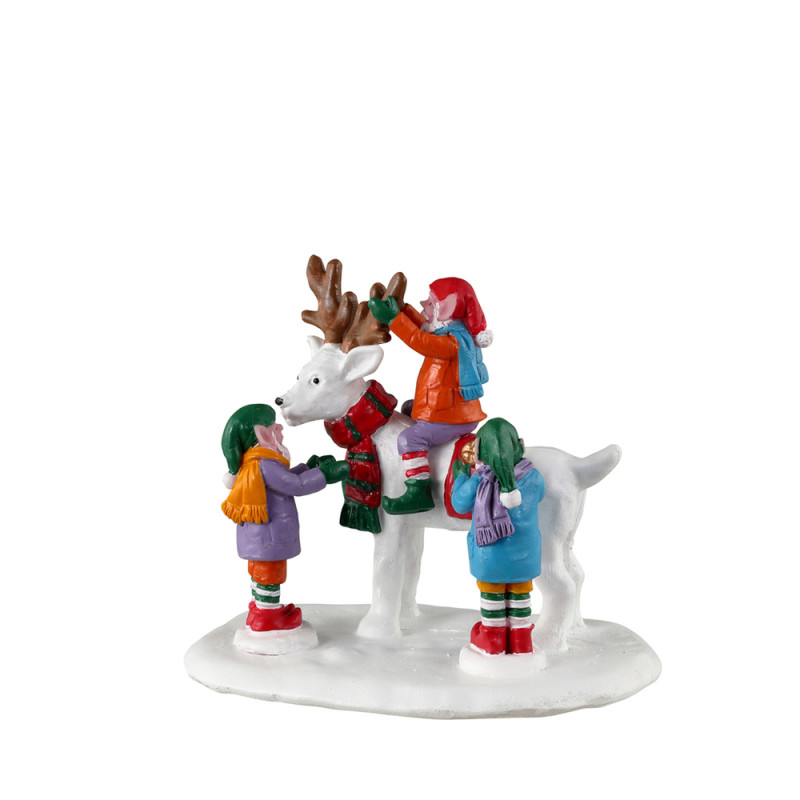 Scène Renne bonhomme de neige pour village de Noël