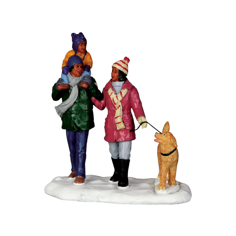 Figurines de Noël : Promenade hivernale en famille