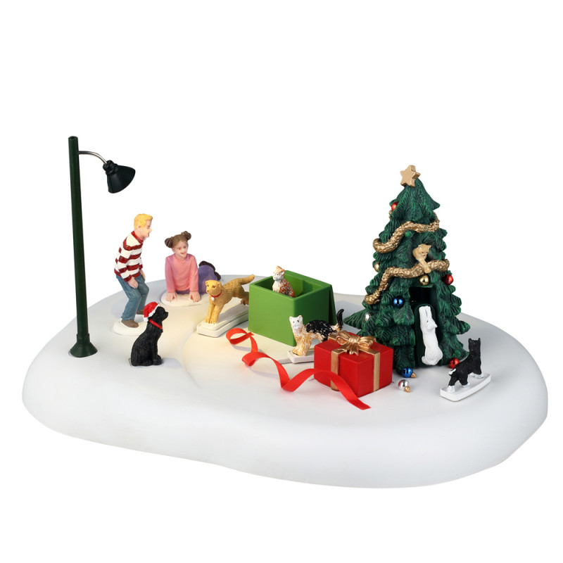 Scène de Noël animée : Rencontre avec les chats -