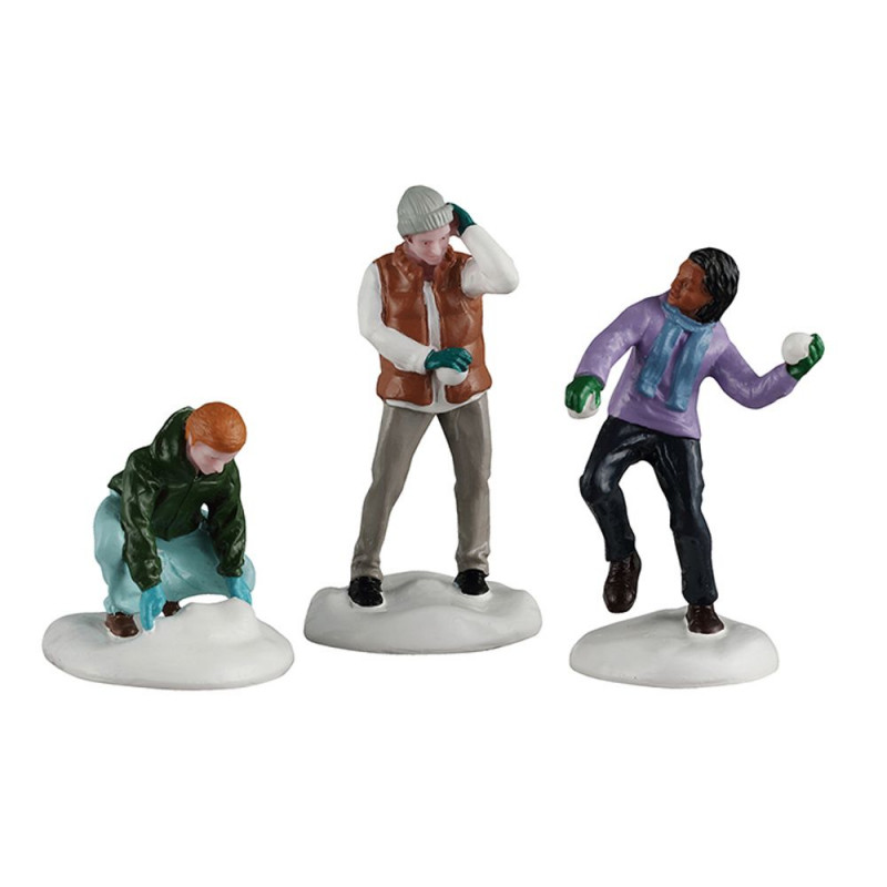 Lot de 3 figurines de Noël : bataille de boules de