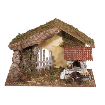 Crèche bois liège et mousse avec tuiles, barrière