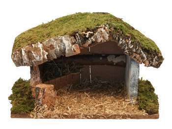 Crèche liège style grange 24X12X16cm